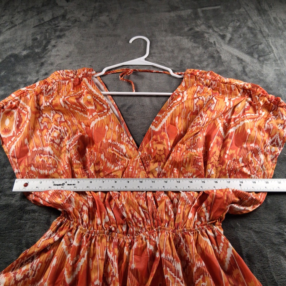 NWT Cupshe Romper Womens Small Orange Ikat Print V-Neck Drawstring Shoulder Boho - Picture 7 of 9